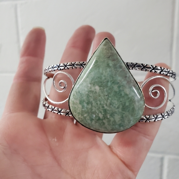 New Amazonite 925 Silver Cuff Bracelet. - Picture 14 of 14